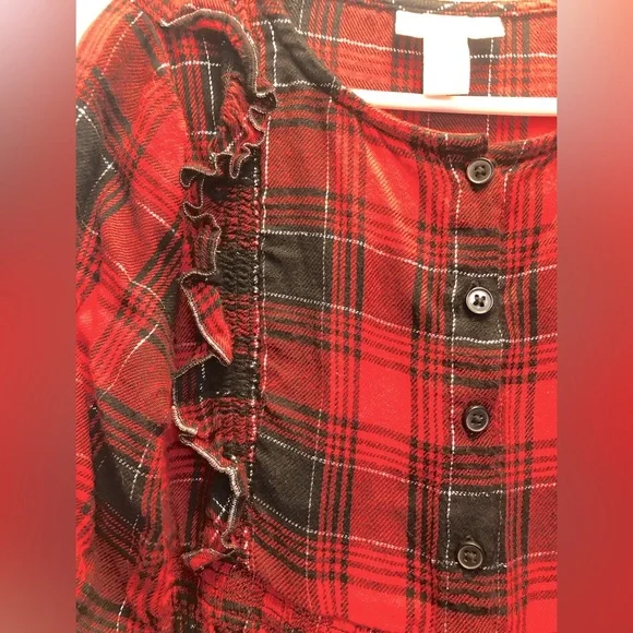 Cat & Jack long sleeve Buffalo plaid ruffle dress, XS (4/5) and S (6/6X) - Picture 3 of 8